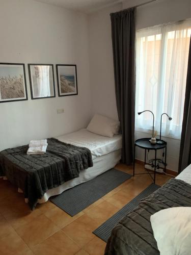 1 Schlafzimmer mit 2 Betten und einem Fenster in der Unterkunft Casa Frijo Tropicana in Nerja