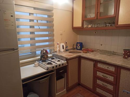 uma cozinha com um fogão e uma bancada em This house is Not active em Altındağ