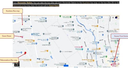 a screenshot of a google maps page with a map at 江ノ島に近い富士山も眺める湘南の丘のヴィラーSweet Room in Fujisawa