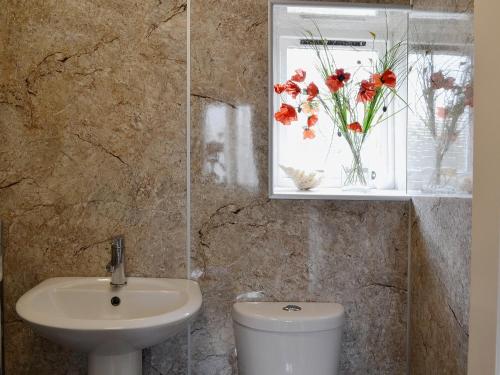 a bathroom with a sink and a toilet and a window at Ashlyn in Whitehills