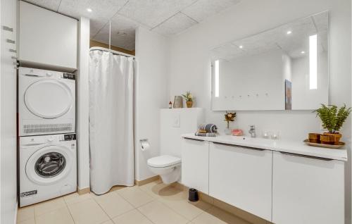 baño blanco con lavadora y lavadora en Cozy Apartment In Ringkbing With Kitchen, en Ringkøbing