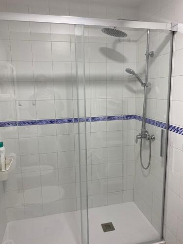 una doccia con porta in vetro in bagno di APARTAMENTO PLAZA ESPAÑA a Écija