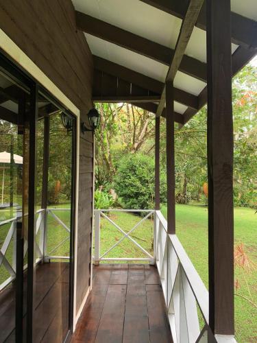 an open porch with a view of a yard at Hospedaje La Naciente in Turrialba