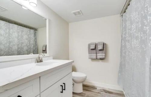 a bathroom with a sink and a toilet and a shower at Modern Villa in Old Litchfield in Litchfield Park
