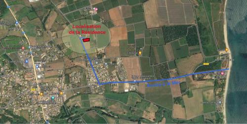 a map with a blue line and a red at Résidence Petra Paolina in Folelli
