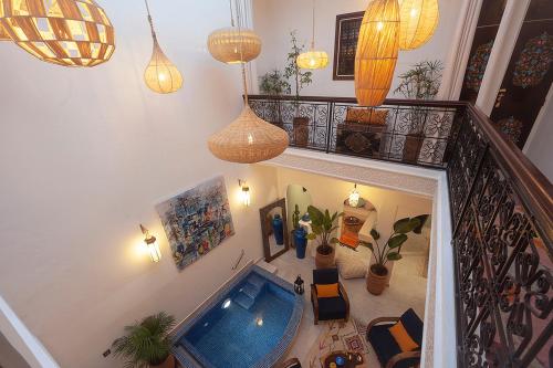 an overhead view of a house with a swimming pool at RIAD JULILU PRIVATISE in Marrakech