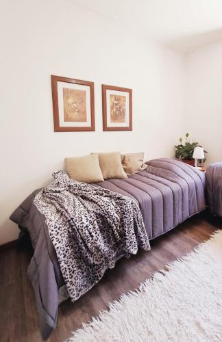 a bedroom with a bed with a purple comforter at TU CASA Rent House in Esperanza