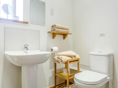 a bathroom with a white toilet and a sink at Threshing-uk12106 in Woolfardisworthy