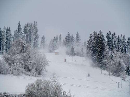 a snow covered slope with people skiing down a hill at Rezydencja Markowy Dworek in Białka Tatrzanska