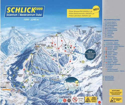 a map of a ski resort on a mountain at Apartment Schlick - Im Zentrum von Fulpmes in Fulpmes