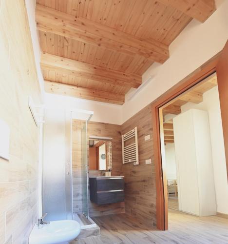 a bathroom with a shower and a toilet and a sink at Bull House in SantʼAgata Bolognese