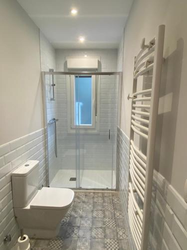 ゲルニカ・イ・ルノにあるApartamento Lumokobideのバスルーム(トイレ、ガラス張りのシャワー付)