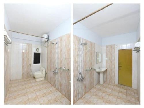 2 Bilder eines Badezimmers mit WC und Waschbecken in der Unterkunft Sai Golden Rooms in Tirupati