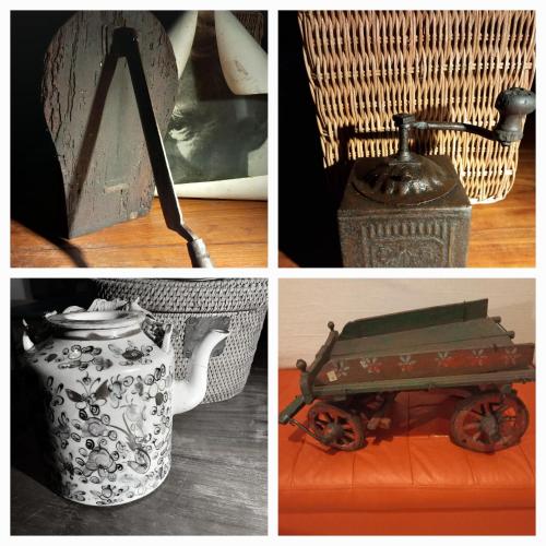 a collage of pictures with a vase and a tea pot at B&B Porte Rosse in Solferino