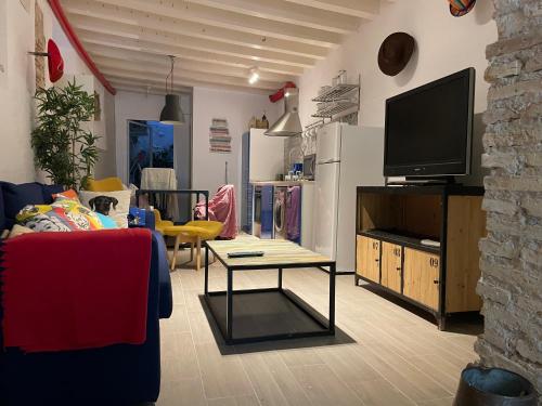 un salon avec un canapé et une télévision dans l'établissement La Herrería de Sagasta, à Cadix