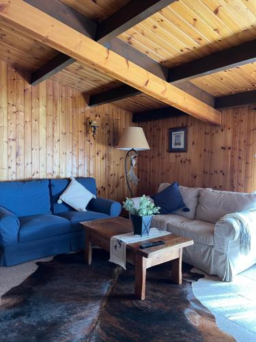 ein Wohnzimmer mit einem Sofa und einem Tisch in der Unterkunft Xalet de Cal Fera in La Coma i la Pedra