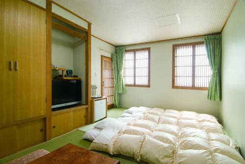a large bed in a room with a television at Hotel New Ohte in Hakodate
