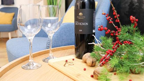 Nápoje v ubytovaní Villa Blue Apartman