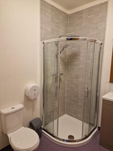 a shower stall in a bathroom with a toilet at Home Inn in Athlone
