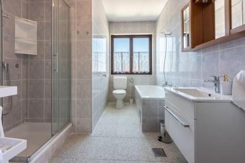 uma casa de banho com um WC, um lavatório e um chuveiro em Ga Lu em Novi Vinodolski