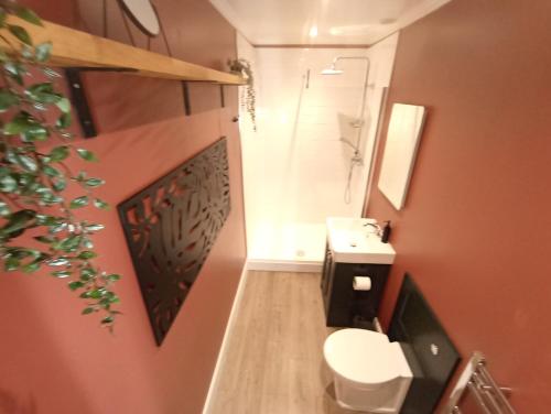 a bathroom with a white toilet and a sink at Abbeyfield B&B in Dufftown