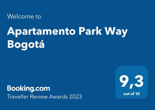 a poster for a park way event with a blue background at Apartamento Park Way Bogotá in Bogotá