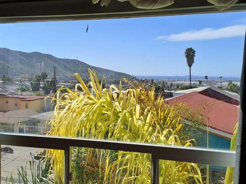 a window with a view of a city at Departamentos Orange in Ensenada