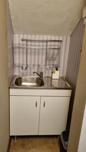 a small kitchen with a sink and a shelf at Chacras de Coria Relax in Ciudad Lujan de Cuyo