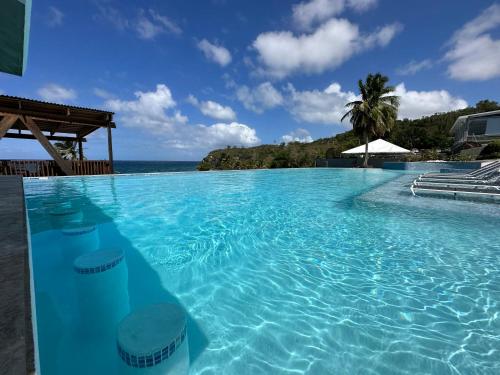 uma grande piscina com vista para o oceano em Hotel El Guajataca em Quebradillas