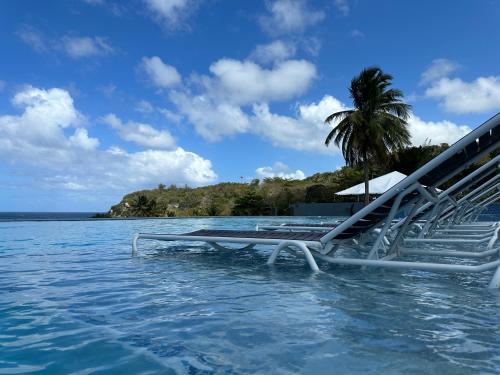 a swimming pool with a slide in the water at Hotel El Guajataca in Quebradillas