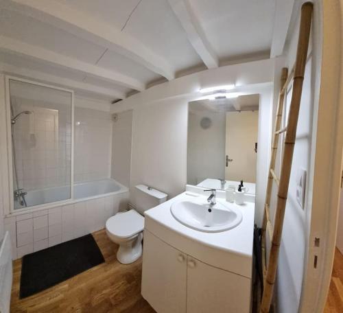 uma casa de banho com um lavatório, um WC e uma banheira em T2 Charmant - Hypercentre - Quai de Garonne - Wifi em Toulouse