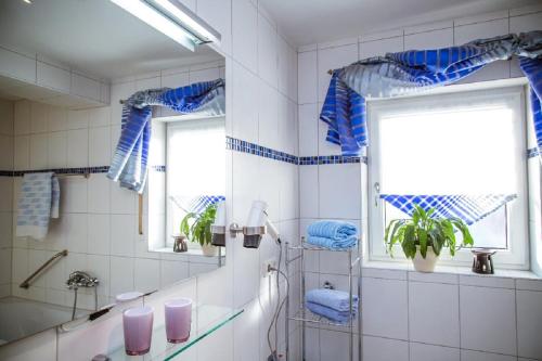 a bathroom with a tub and a sink and a window at Ferienwohnung "Gaby" in Freyung