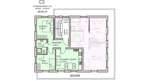 El plano del piso de Ferienwohnung Zum Wiham