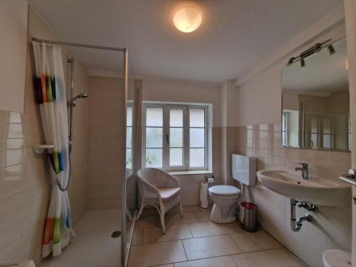 bagno con lavandino, doccia e servizi igienici di Teich-11b a Grossenbrode