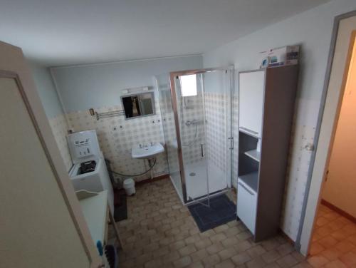 a bathroom with a shower and a sink and a toilet at Gîte Chez Jeannot in Azay-le-Ferron