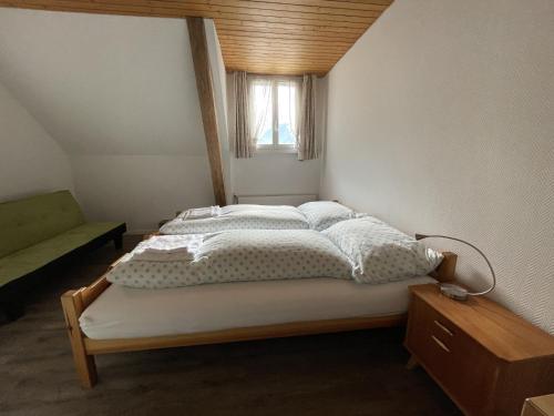 ein Schlafzimmer mit einem Bett in einem Zimmer mit einem Fenster in der Unterkunft Hotel Sternen in Gurtnellen