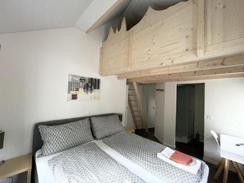 a bedroom with a bunk bed and a ladder at Hotel Sternen in Gurtnellen