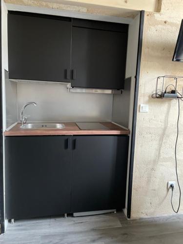 a kitchen with a sink and a counter top at Le charmant quai bourgeois in Bordeaux