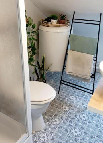 La salle de bains est pourvue de toilettes. dans l'établissement Gite Les Lanternes, à Rouen