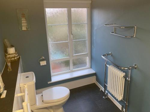 a bathroom with a toilet and a window at Myrtle Cottage B&B in Porlock