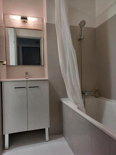 une salle de bain avec une baignoire, un lavabo et un miroir dans l'établissement 55 VERNET, à Avignon