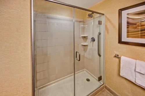 a shower with a glass door in a bathroom at Courtyard by Marriott Midland in Midland