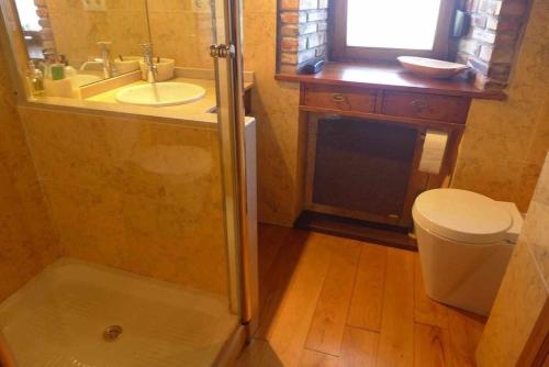 ein kleines Badezimmer mit Waschbecken und Toilette in der Unterkunft Casa Rural Nel NRGA002R in Bojes