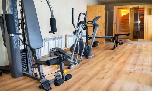 a gym with several exercise bikes and treadmills at Roca Blanca in Espot