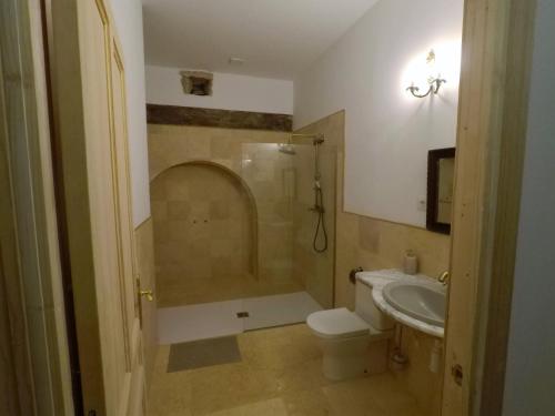 a bathroom with a shower and a toilet and a sink at Castell Granadella in L'Ampolla