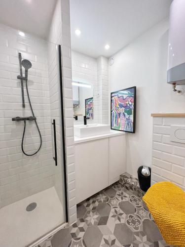 une salle de bain avec douche et lavabo dans l'établissement LE POP ART - JARDIN DES PLANTES - Centre, à Toulouse