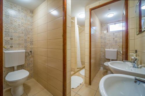 a bathroom with a toilet and a sink at Lipicai Ifjúsági Szálló in Szilvásvárad