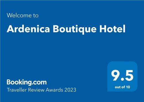 a screenshot of an adeline boutique hotel with a blue at Ardenica Boutique Hotel in Lushnjë