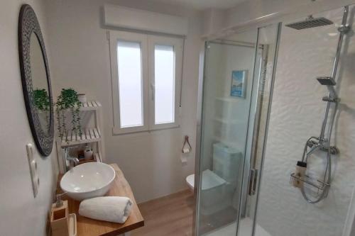 bagno con doccia, lavandino e servizi igienici di Acogedor y luminoso piso Santander a Santander