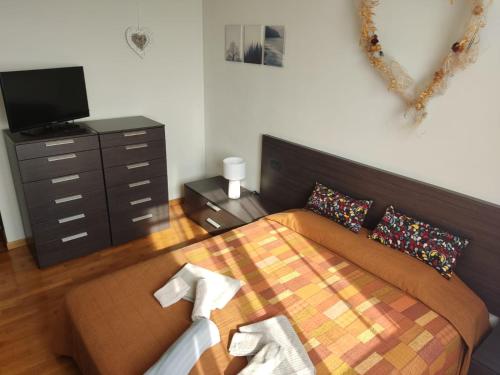 a bedroom with a bed and a television in it at Residenza tra Parma e Fiere in Baganzola